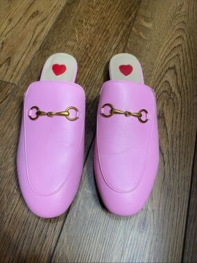ARQA Pink Leather Horsebit Mule Loafers Heart Insole Women's EU 38 / US 7.5-8